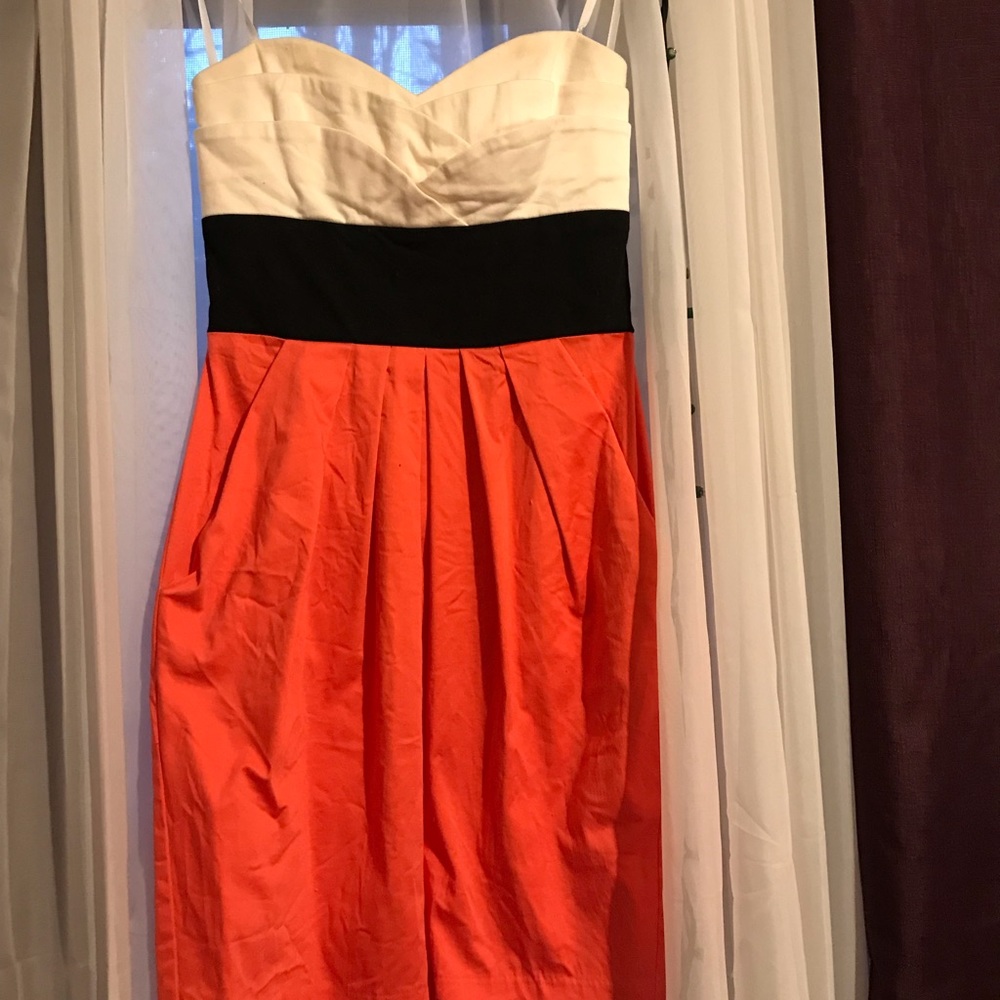 Pink black white shortform fitting strapless dress